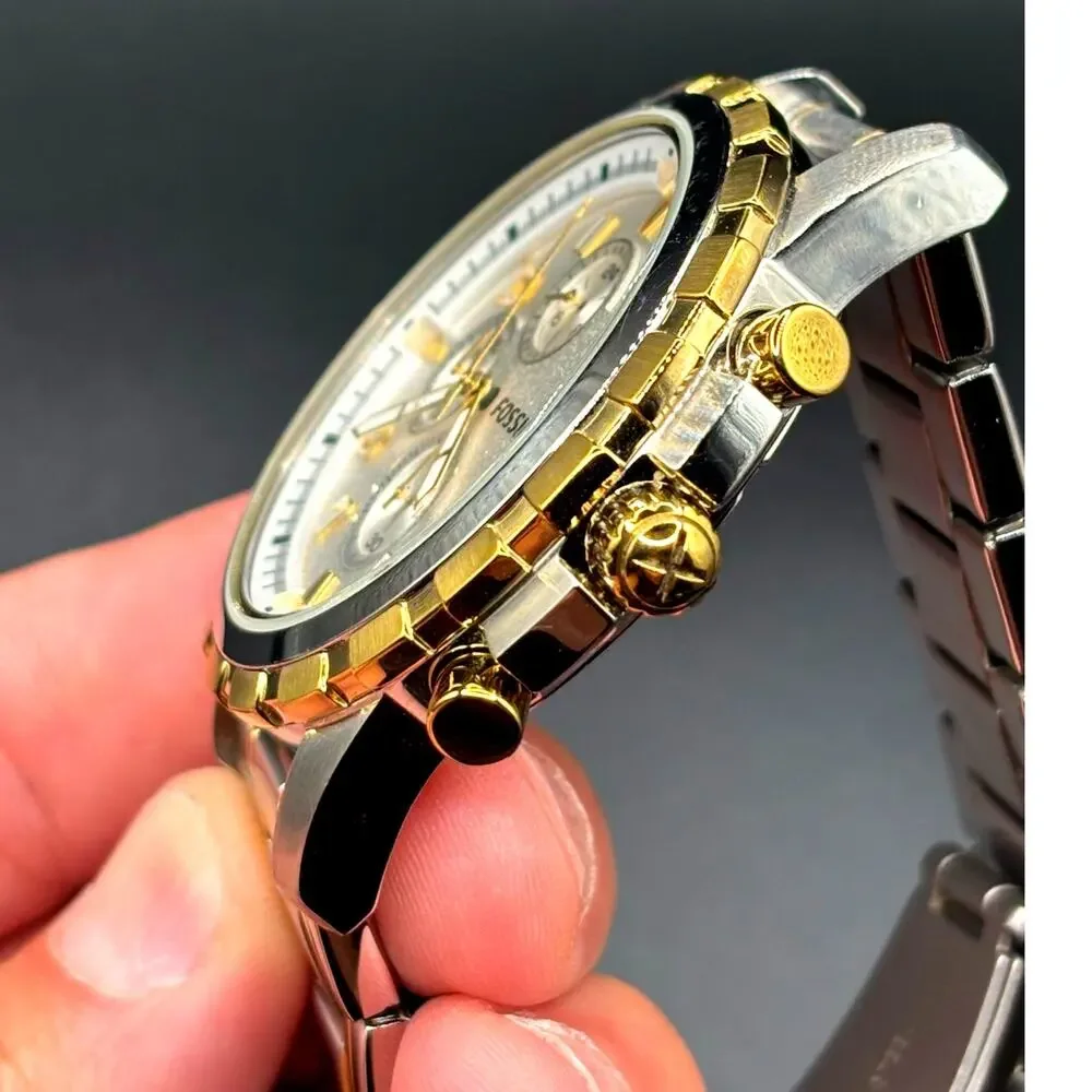 Fossil Dean FS4795 Two-Tone Chronograph Silver Dial 45mm Men's Watch